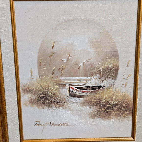 Philip Sandee Seascape And Boat Oil Painting - Picture 3 of 10